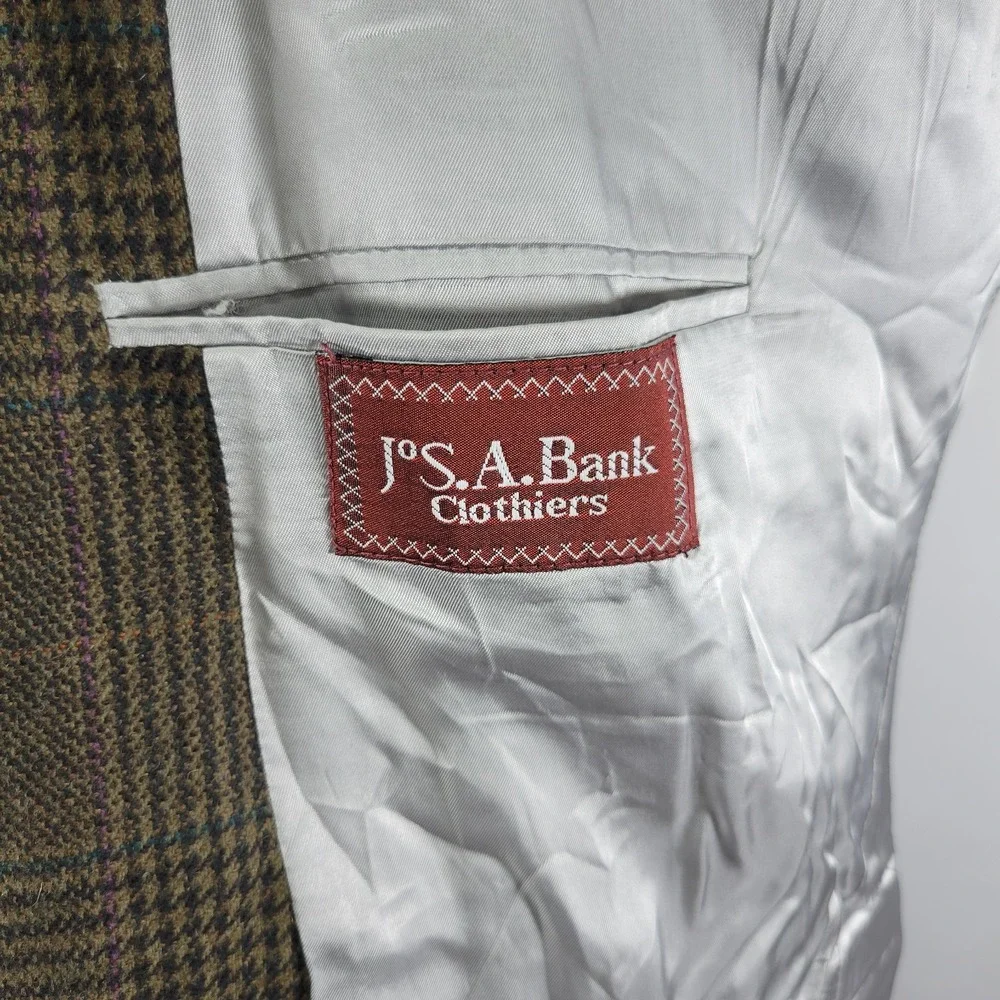 VTG JOS A BANK Men's Sport Coat Blazer Two Button Brown Plaid Wool Size 46R‎